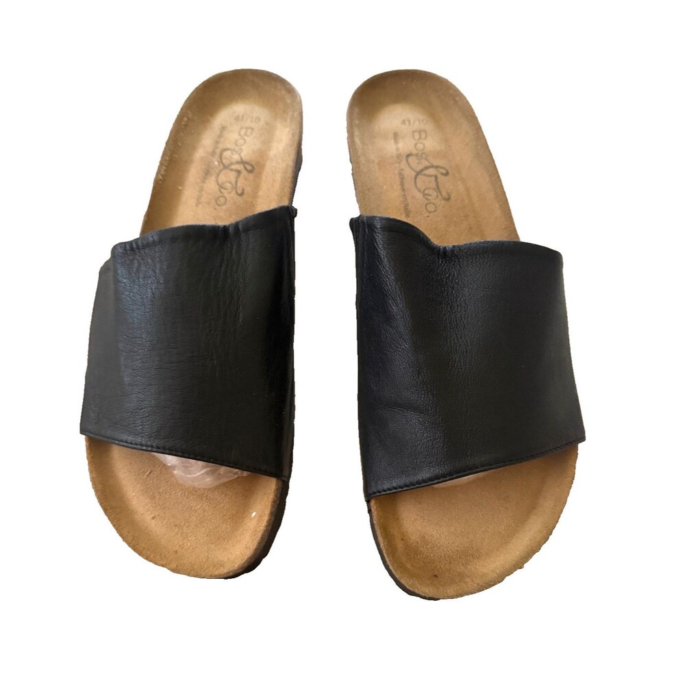 New Bos. & Co. Black Lux Slide Leather Sandals Size 41/US 10 Italy